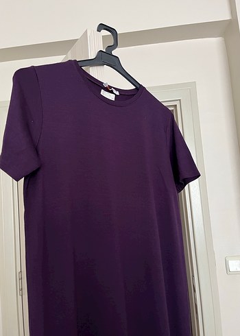 Mor Midi Kadın Elbise, Kısa Kollu - Görsel 4