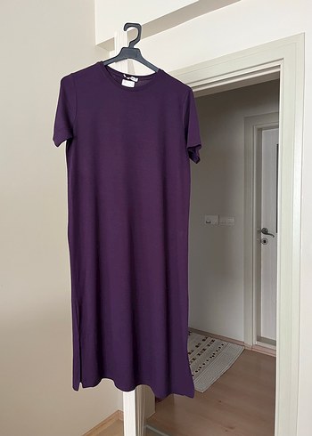 Mor Midi Kadın Elbise, Kısa Kollu - Görsel 3