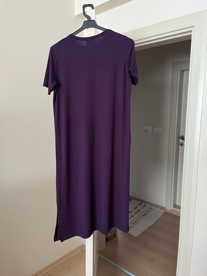 Mor Midi Kadın Elbise, Kısa Kollu - Görsel 2