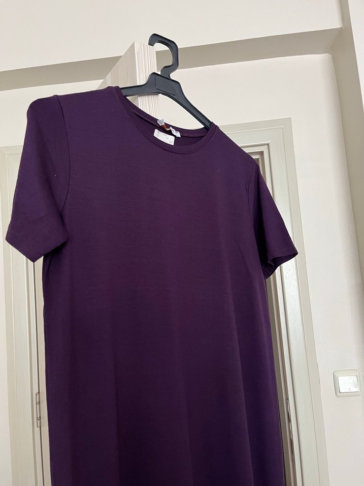 Mor Midi Kadın Elbise, Kısa Kollu - Görsel 4