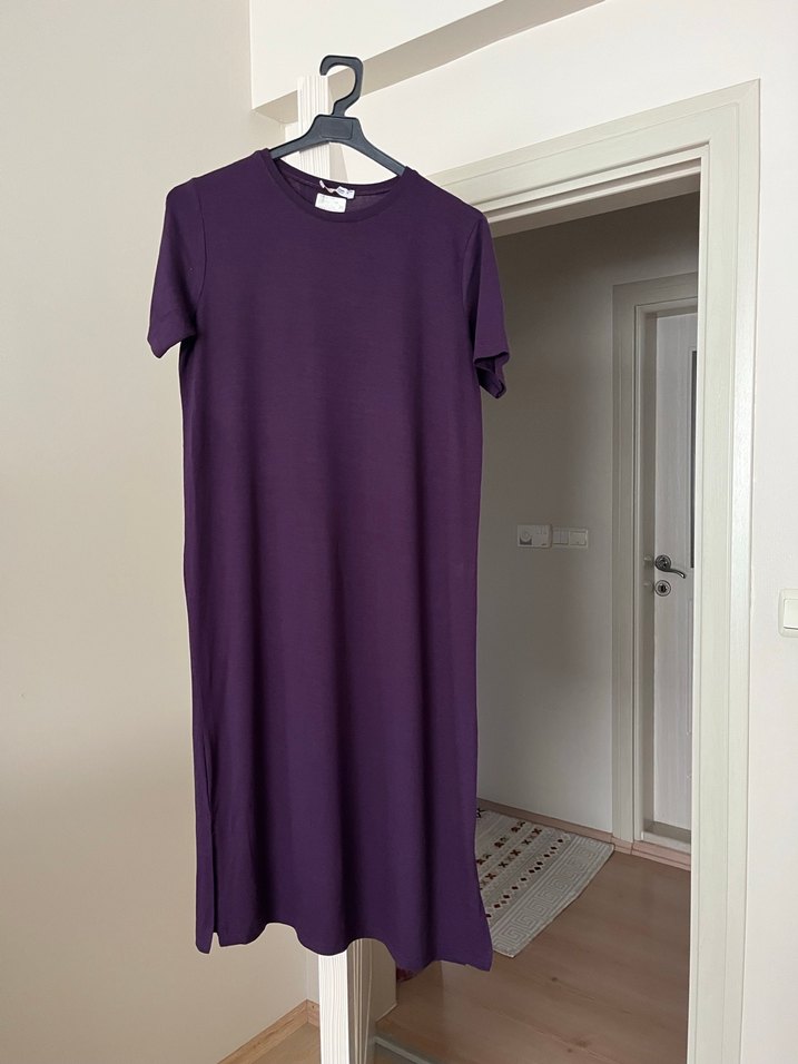 Mor Midi Kadın Elbise, Kısa Kollu - Görsel 3