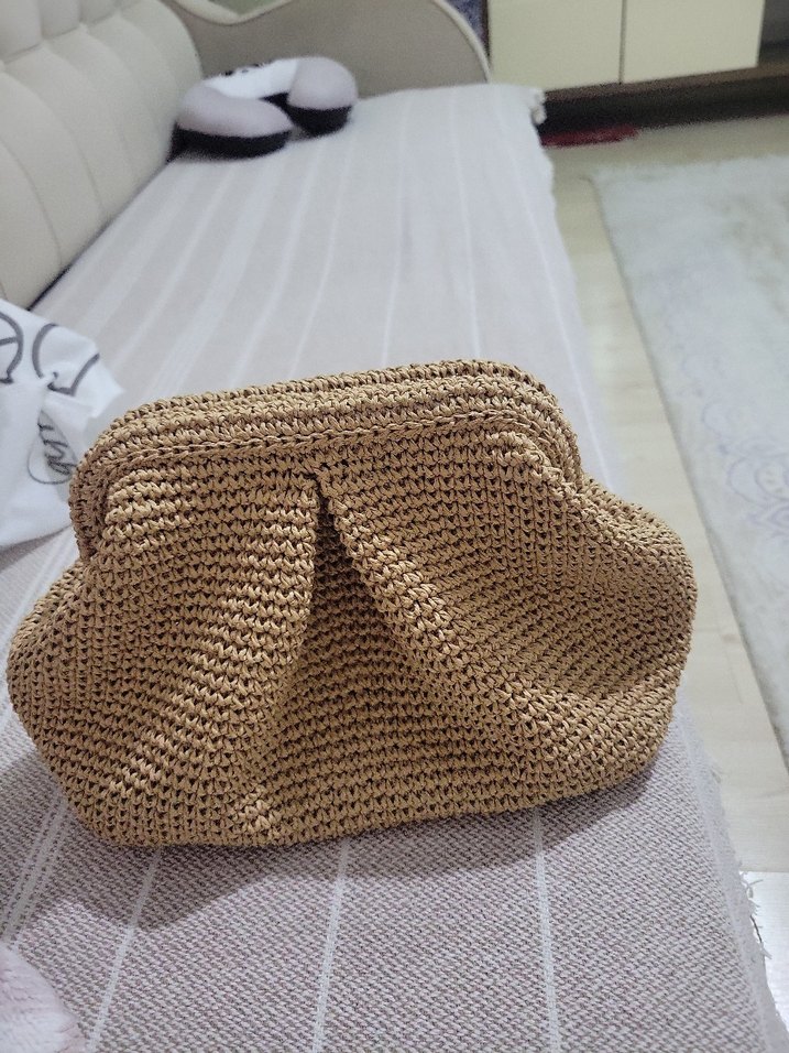 Bej Örgü Kadın Portföy Çanta - Görsel 2