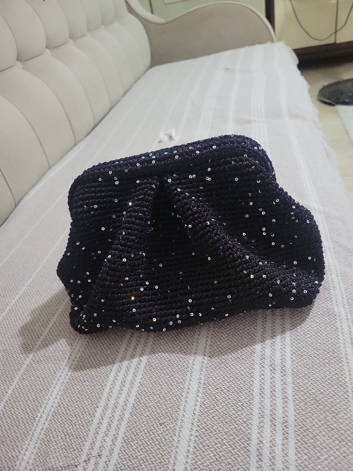 polyester makrome ve pullu ip Portföy Çanta - Görsel 4