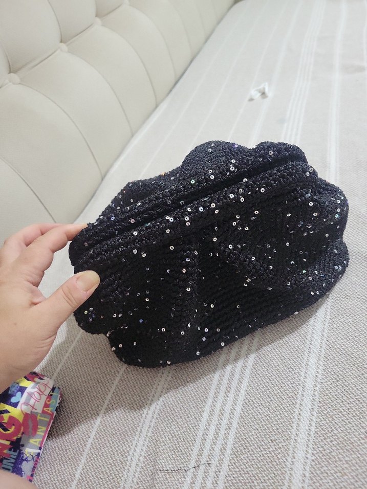 polyester makrome ve pullu ip Portföy Çanta - Görsel 2