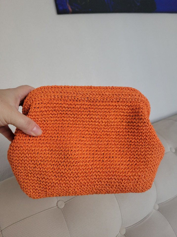 Turuncu Örgü Kadın Portföy Çanta - Görsel 2
