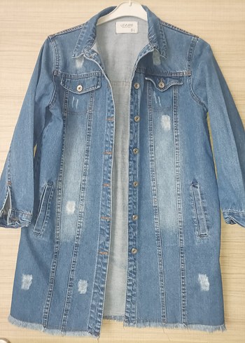 Uzun Mavi Düğmeli Kadın Denim Ceket