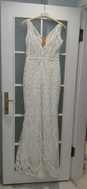 Beyaz dantel abiye - Görsel 5