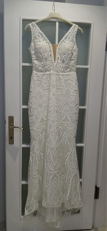 Beyaz dantel abiye - Görsel 6