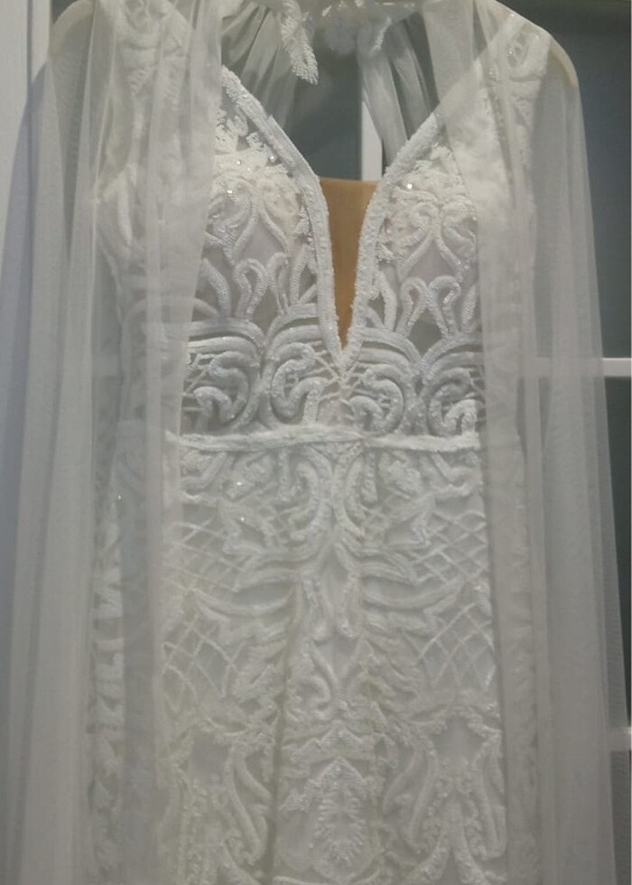 Beyaz dantel abiye - Görsel 3