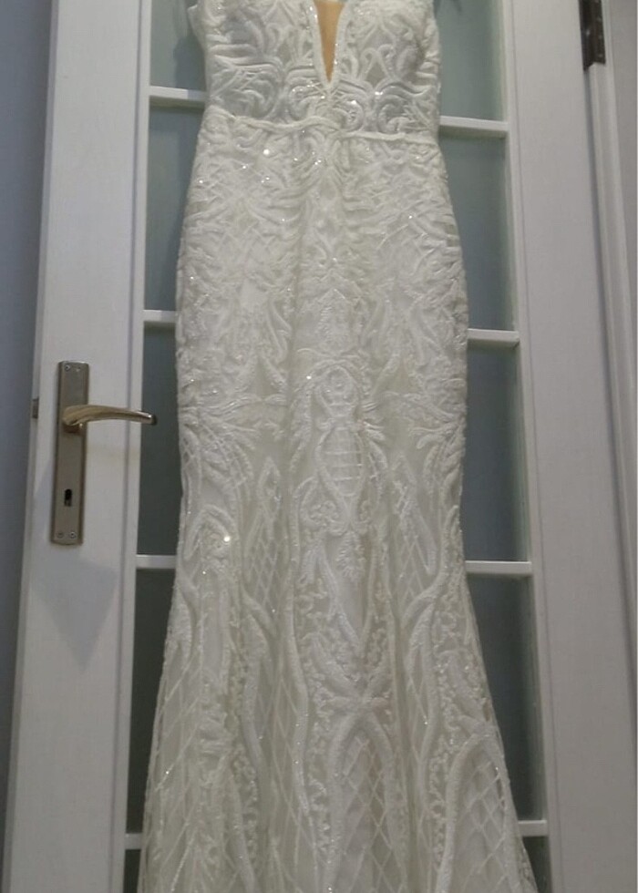 Beyaz dantel abiye - Görsel 4