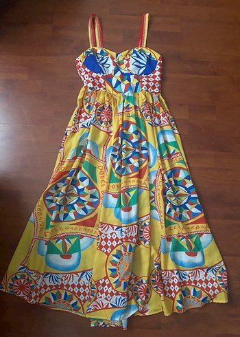 Renkli Desenli Uzun Pliseli Kadın Elbise dolce - Görsel 2