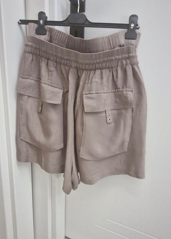 Kadın Gri Kemerli Mini Keten Şort - Görsel 3