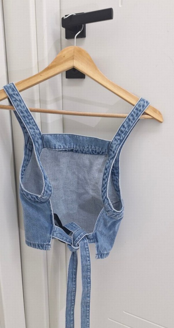 Mavi Kot Askılı Sırtı Açık Crop - Görsel 3