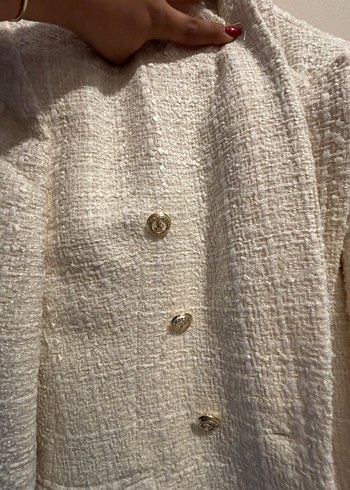 m Beden beyaz Renk Zara Beyaz Düğmeli Keten Blazer Ceket