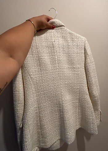 Zara Zara Beyaz Düğmeli Keten Blazer Ceket