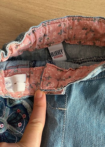 9-12 Ay Beden mavi Renk Nakışlı Düğmeli Kız Kot Pantolon