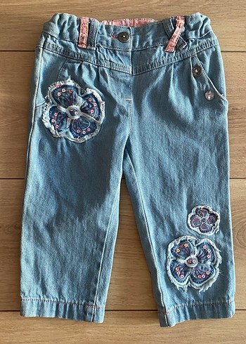 Nakışlı Düğmeli Kız Kot Pantolon