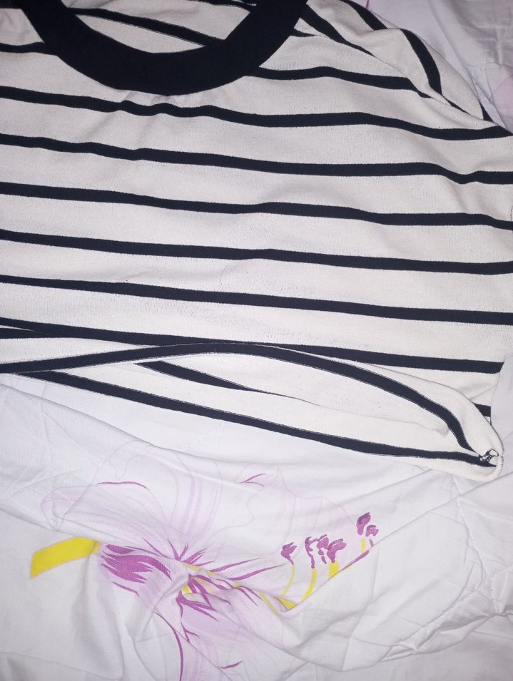 İspanyol Kol Çizgili Bol Kadın Kazak Crop - Görsel 5