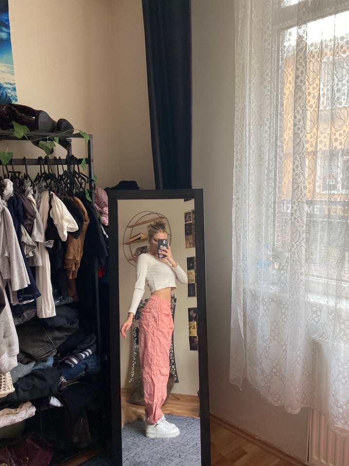 Açık Pembe Rahat Kargo Paraşüt Pantolon - Görsel 2