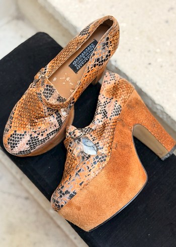 Taba renkli Yılan Desenli Platform Topuklu Ayakkabı Deena&Ozzy - Görsel 4
