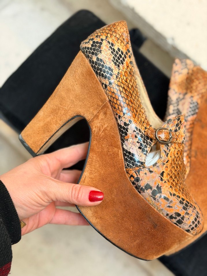 Taba renkli Yılan Desenli Platform Topuklu Ayakkabı Deena&Ozzy - Görsel 3