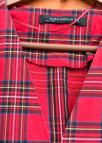 Kırmızı Ekose Desenli Midi Kadın Elbise Zara - Görsel 5
