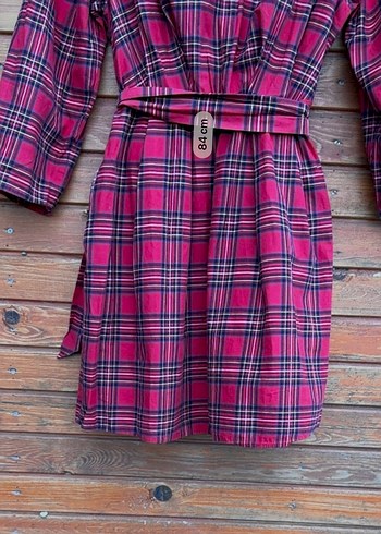 Kırmızı Ekose Desenli Midi Kadın Elbise Zara - Görsel 6