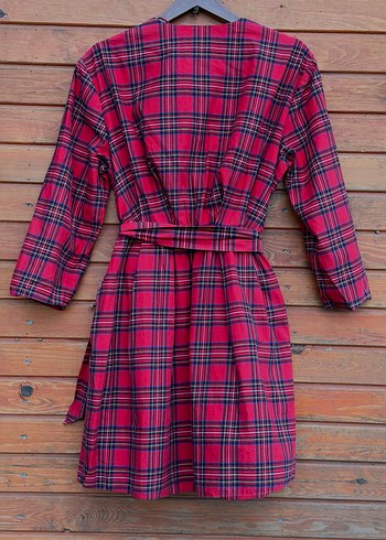 Kırmızı Ekose Desenli Midi Kadın Elbise Zara - Görsel 3