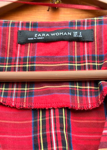 Kırmızı Ekose Desenli Midi Kadın Elbise Zara - Görsel 4