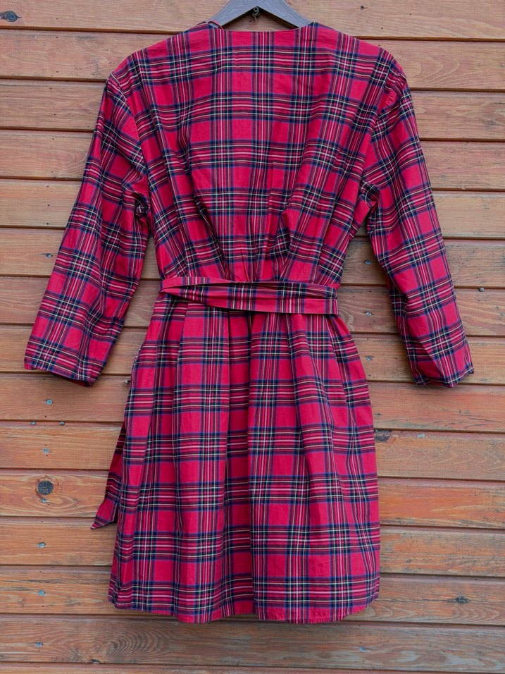 Kırmızı Ekose Desenli Midi Kadın Elbise Zara - Görsel 3