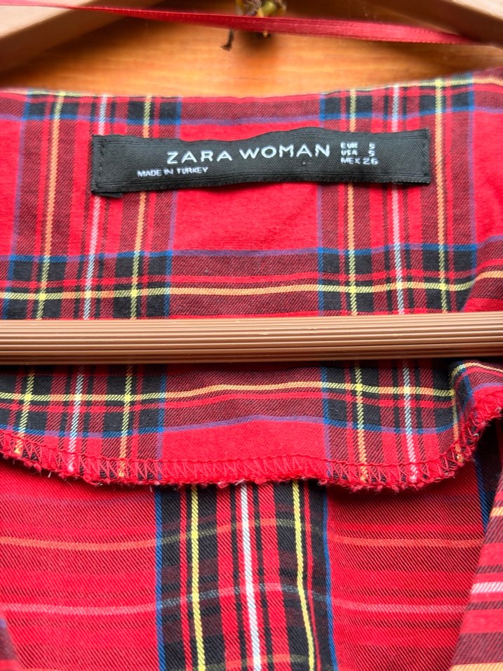 Kırmızı Ekose Desenli Midi Kadın Elbise Zara - Görsel 4