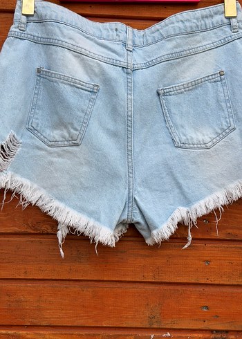 Kadın Pastel Mavi Yırtık Denim Mini Şort - Görsel 5