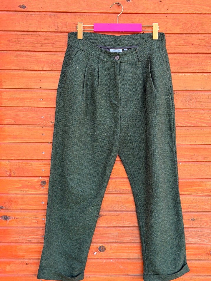 Kadın Yeşil Yün Pilili Pantolon - Görsel 2