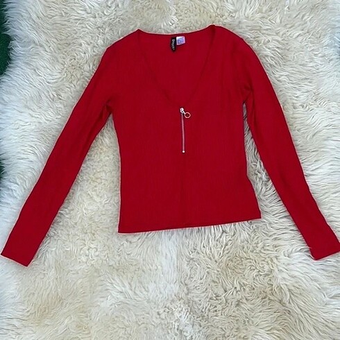 H&M Kırmızı fermuarlı bluz