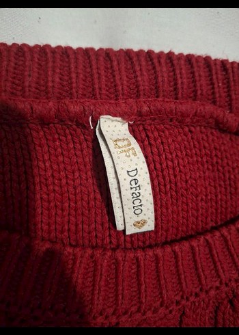 Kırmızı Kadın Örgü Bisiklet Yaka Kazak - Görsel 2