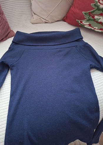 Düğmeli Boğazlı Mavi Kadın Kazak - Görsel 3