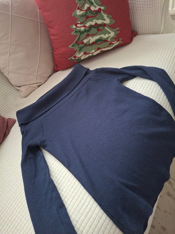 Düğmeli Boğazlı Mavi Kadın Kazak - Görsel 2