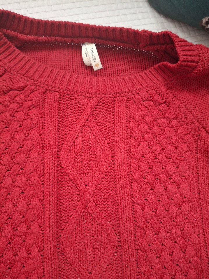 Kırmızı Örgü Bohem Kadın Kazak - Görsel 2