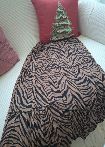 Kadın Kahverengi Zebra Desenli Uzun Etek - Görsel 4