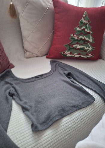 Gri Kadın Uzun Kollu Kayık Yaka Triko - Görsel 4