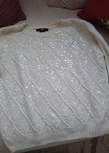 Beyaz Parlak Örgü Kadın Kazak - Görsel 3