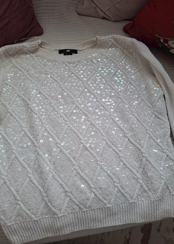 Beyaz Parlak Örgü Kadın Kazak - Görsel 7