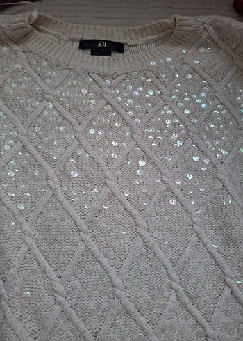 Beyaz Parlak Örgü Kadın Kazak - Görsel 6