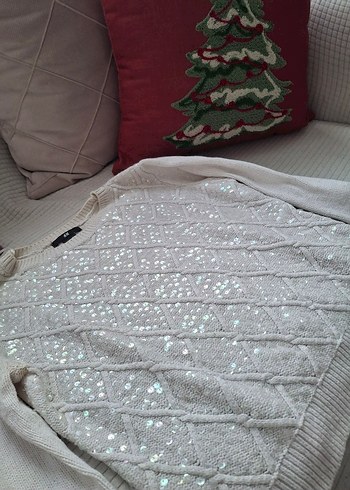 Beyaz Parlak Örgü Kadın Kazak - Görsel 5