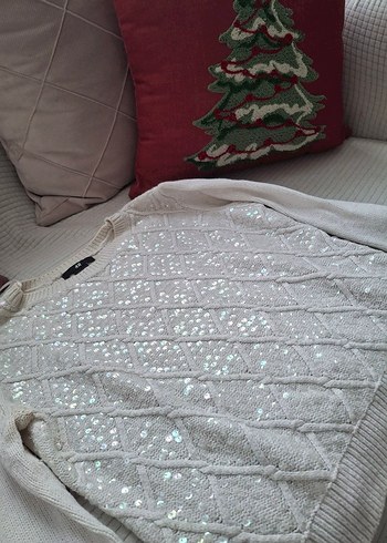 Beyaz Parlak Örgü Kadın Kazak - Görsel 4