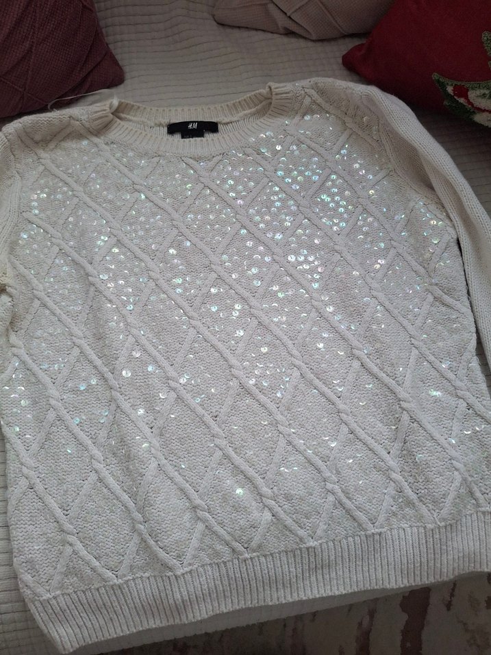 Beyaz Parlak Örgü Kadın Kazak - Görsel 3