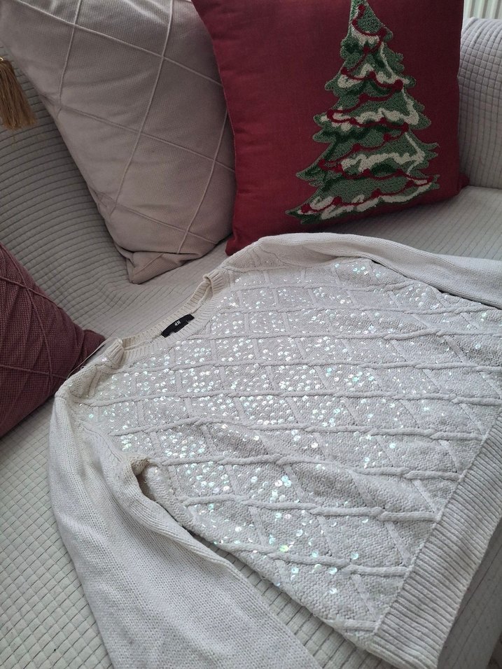 Beyaz Parlak Örgü Kadın Kazak - Görsel 2