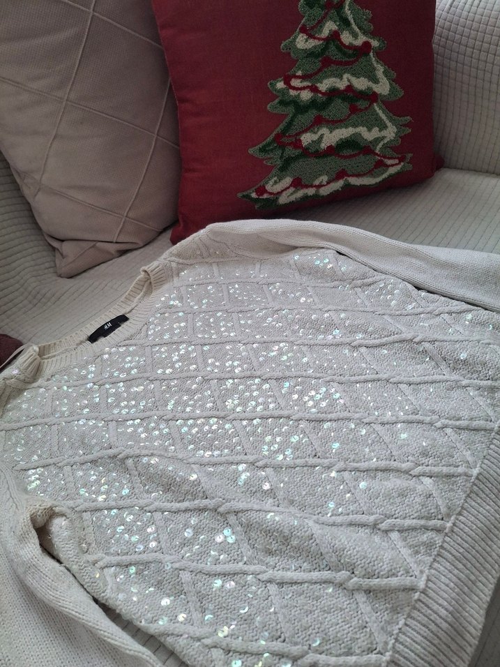 Beyaz Parlak Örgü Kadın Kazak - Görsel 4