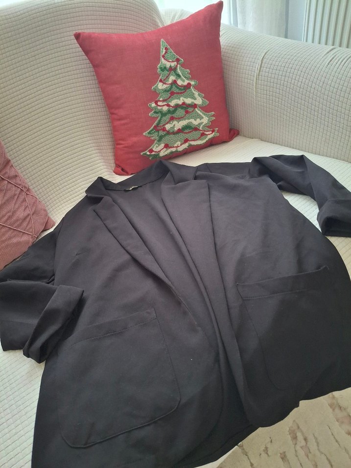 Siyah Midi Keten Kadın Ceket - Görsel 3