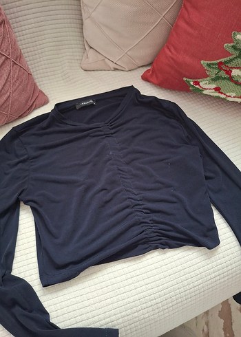 Siyah Drapeli Uzun Kollu Kadın Bluz - Görsel 5